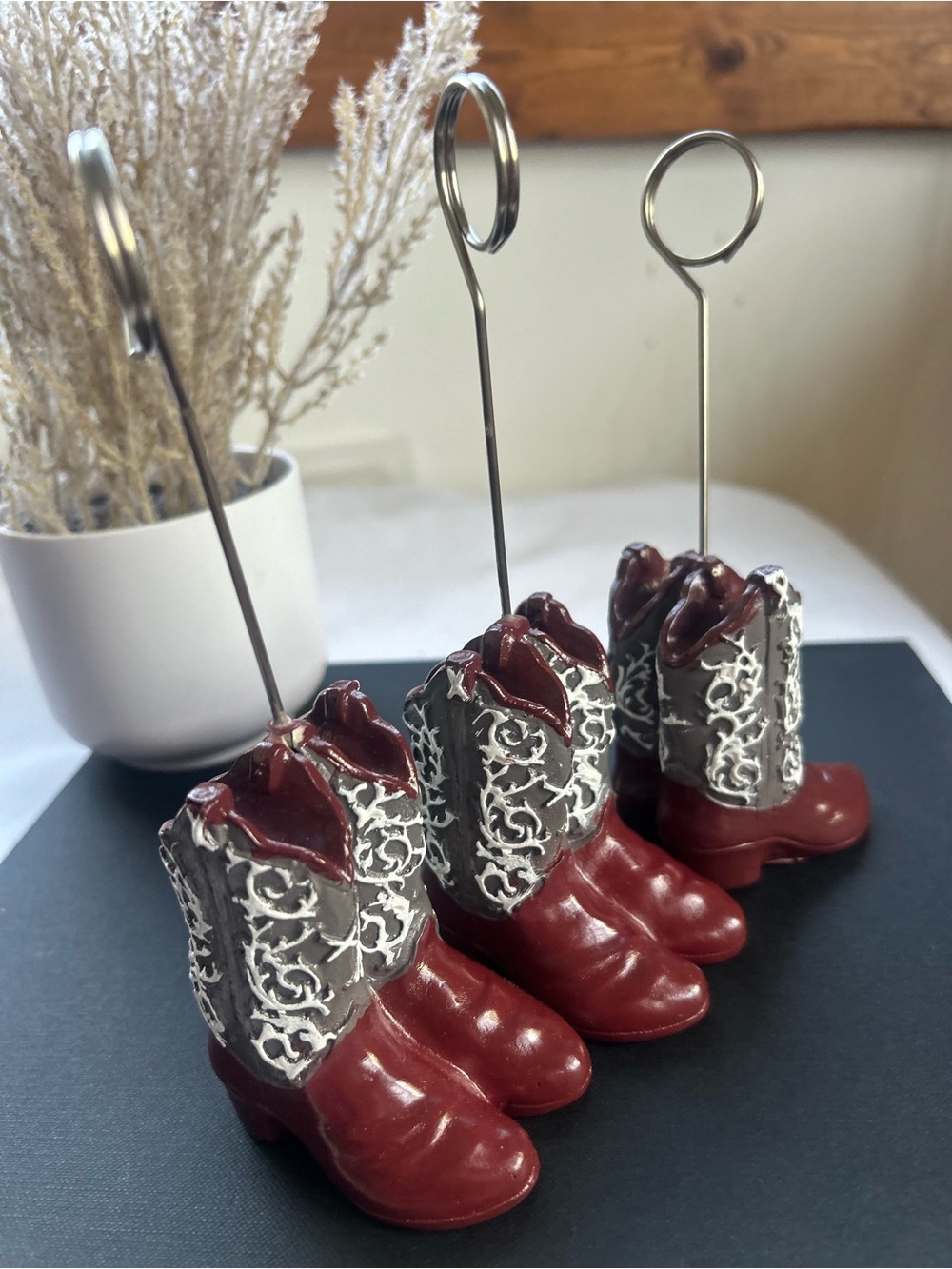 Western Boot Place Card Holders - Burgundy and Silver 3 pcs set new - Picture 3 of 7